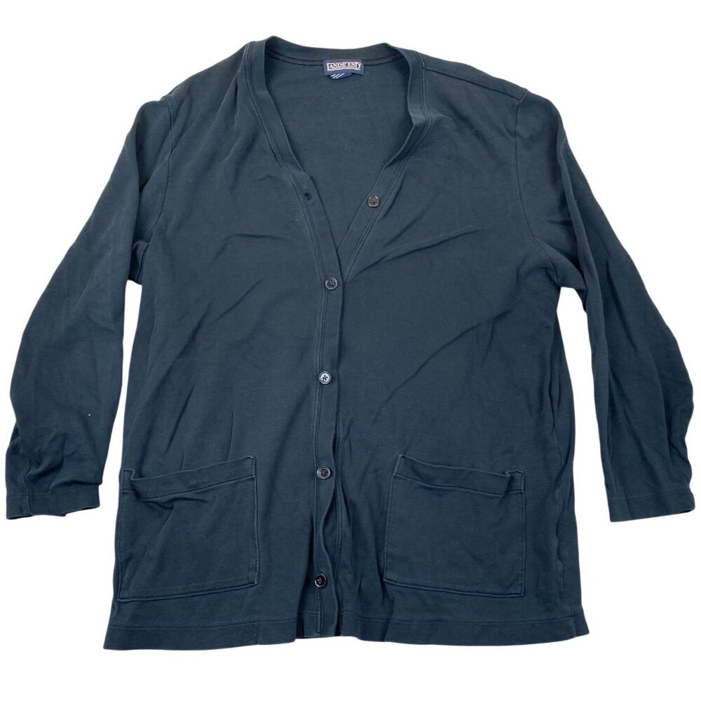 Lands End Women's Sweater Size 1X V-Neck Cardigan Button Front Blue Casual